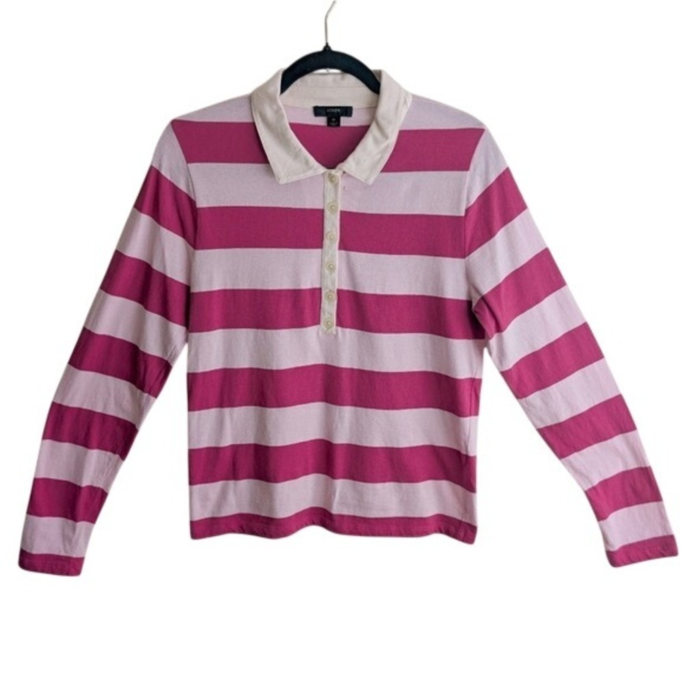 J.Crew Y2K Varsity Blokecore Rugby Pink Stripe Long Sleeve Polo T-Shirt